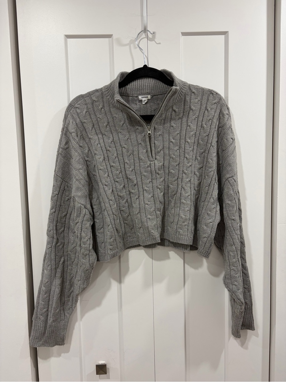 Garage Gray Cropped Cable-Knit Half-Zip Sweater